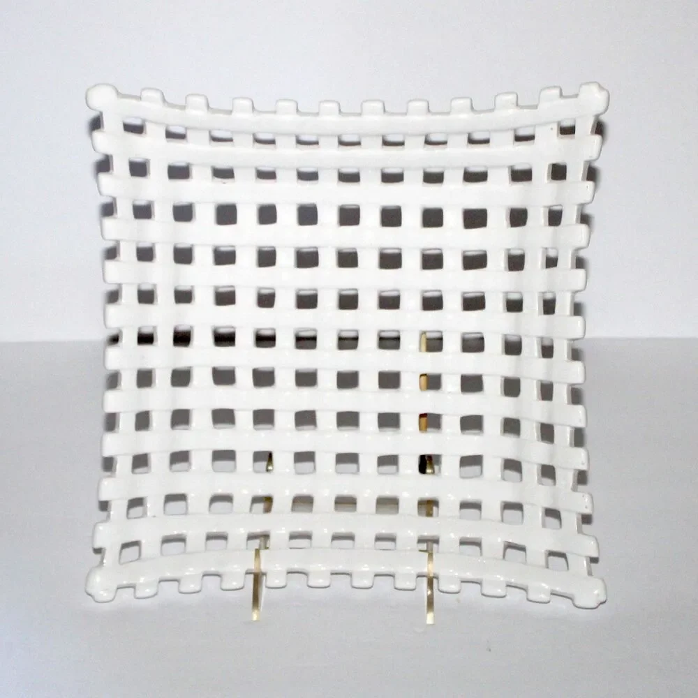 Pier 1 White Ceramic Lattice Bowl fruit basket weave 11
